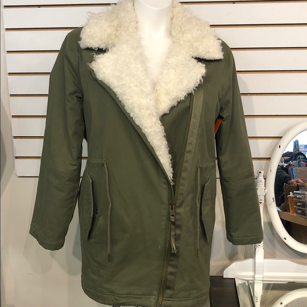 GAP Olive Jacket with Faux Fur Collar